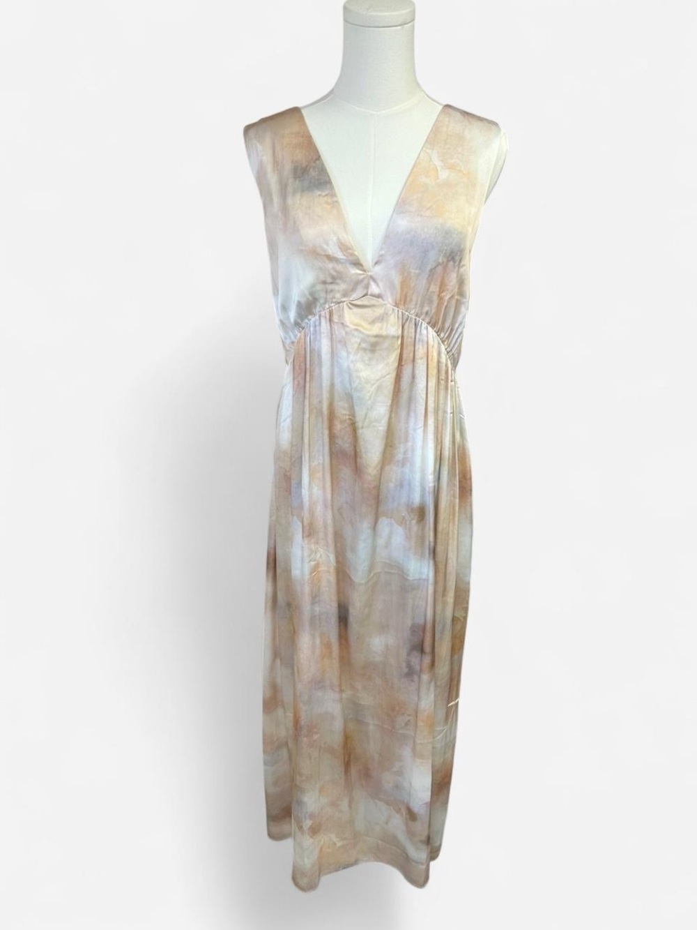 H&M Sleeveless V-Neck Maxi Dress in Beige and Pale Blue Watercolor
